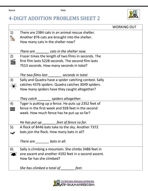 4 digit addition word problems.
